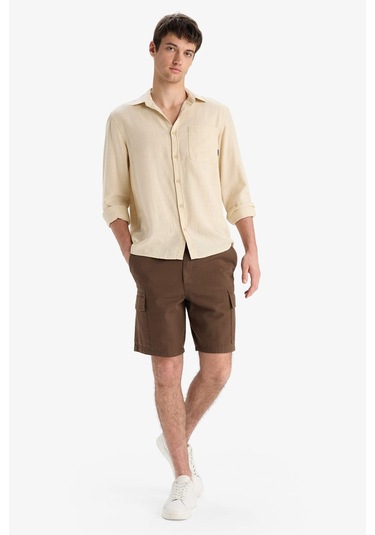 DeFacto %100 Pamuk Regular Kargo Cepli Keten Görünümlü Bermuda Şort E7799AX25SPBN574