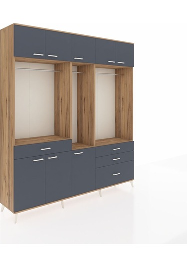 Hyperion Dolap 8 Raflı 4 Çekmeceli 3 Askılı 220x44x243 Çam-antrasit/antrasit Antrasıt/antrasıt