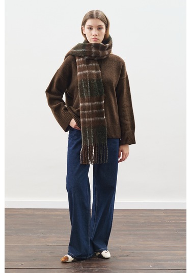 Ekose Desenli Atkı Gri Gri