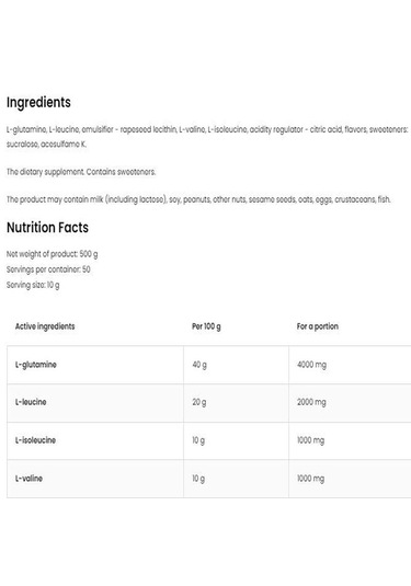 Ostrovit Bcaa Glutamine 500g 50 Servis Aromasız