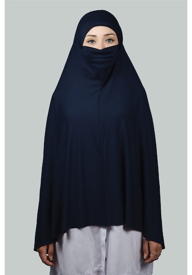 Altobeh Hazır Türban Peçeli Pratik Eşarp Tesettür Nikaplı Hijab - Namaz Örtüsü Sufle (5XL) - Lacivert
