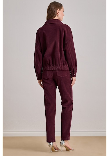 Oversize Bordo Kadife Ceket Bordo