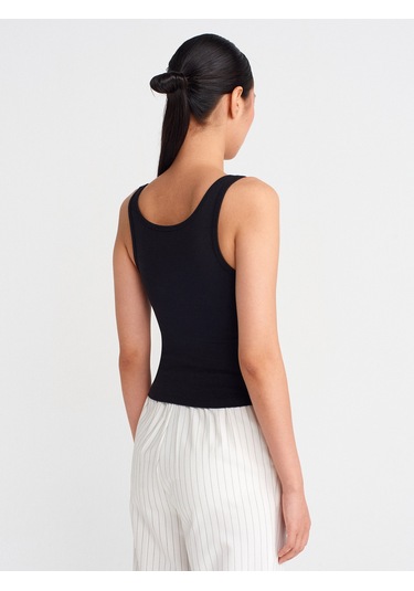 Dilvin 21158 Düğmeli Askılı Top-siyah Siyah