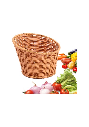 Homyl Dokuma Yuvarlak Sepet Atıştırmalıkları Tepsisi 13.5x10.5x8cm Kahverengi