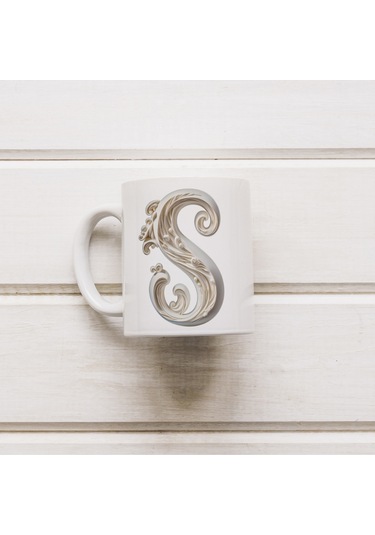 S Harfi Bardak, Monogram 330 Ml Barok Oymalı Görünüm Beyaz