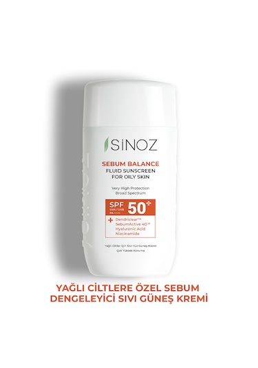 Sinoz Yağlı Ciltler için Sıvı Yüz Güneş Kremi SPF50+ 50 ML