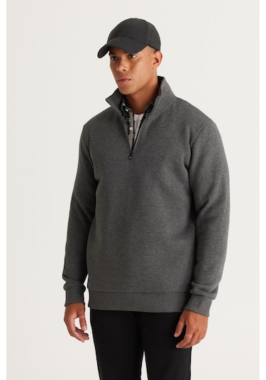 AC&Co / Altınyıldız Classics Standart Fit Normal Kesim İçi Polarlı Bato Yaka Pamuklu Erkek Sweatshirt Antrasit Melanj Antrasit AC&Co / Altınyıldız Classics Standart Fit Normal Kesim İçi Polarlı Bato Yaka Pamuklu Erkek Sweatshirt Antrasit Melanj Antrasit