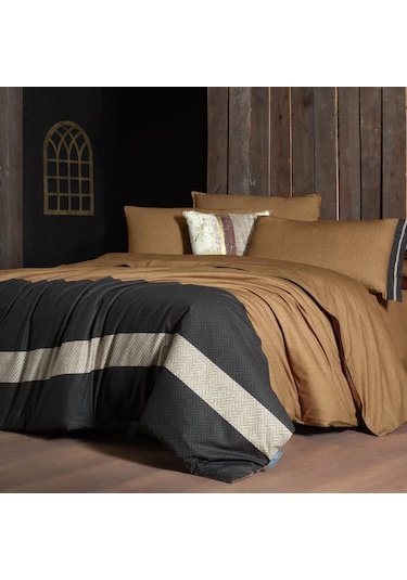 Sarev Loamy Kıng Sıze Battal Boy %100 Pamuk Çift Taraflı Nevresim Takımı Taba Taba