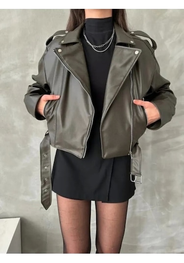 Genculus Kemerli Kadın Deri Ceket Yeni Sezon Oversize Çok Renkli