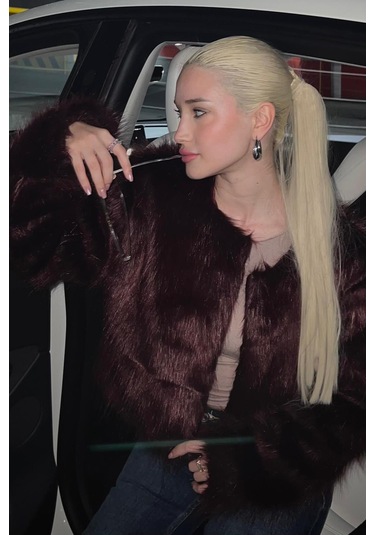 Madmext Bordo Bisiklet Yaka Kadın Suni Kürk Mont Mg2176 Bordo