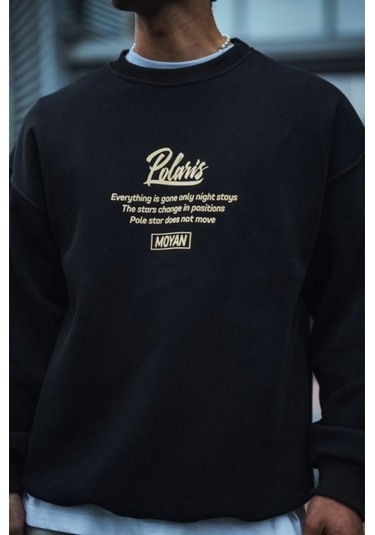 Kışlık Bisiklet Yaka Ön Ve Arka Baskılı Sweatshirt - Siyah renkli Çok Renkli