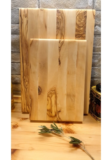 2 Li Set Zeytin Ağacı Ahşap Kesme Sunum Mutfak Tahtası