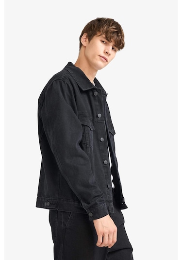 Defacto Regular Fit Düğmeli Cepli Jean Ceket F4738ax25aunm40 Siyah