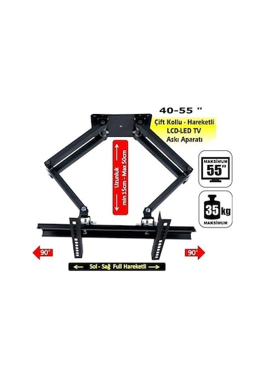 32" - 55" Çift Kollu Hareketli LCD LED Tv Duvar Askı Aparatı