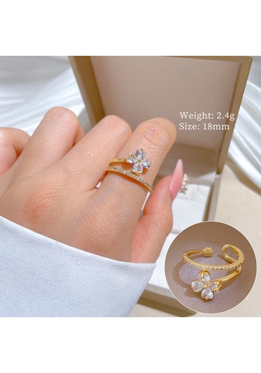 Geometrik Elmas Taşlı Yuvarlak İnci Yüzük No.97 Çok Renkli