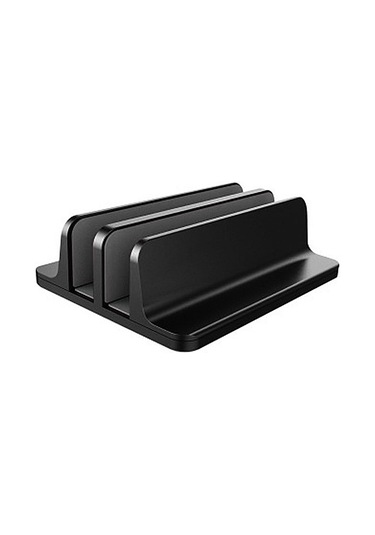 Vkemall Alüminyum Dikey Bilgisayar Tutucu, İki Açık Açılışlı, Genişliği Ayarlanabilir, Masaüstü Organizatör, Siyah