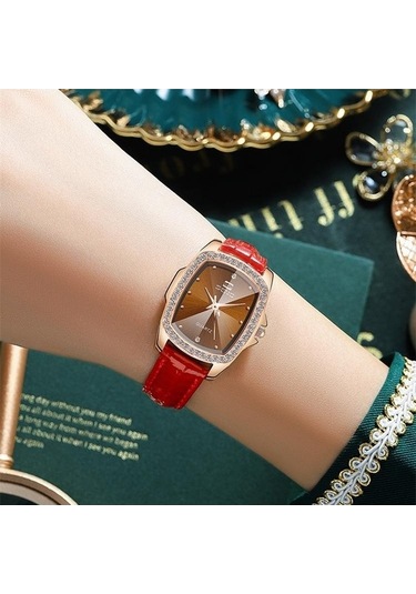 Novahub Kahverengi Vintage Kare Deri Kuvars Bayan Saat - Seno Marka - Günlük Kullanım İçin Çok Renkli