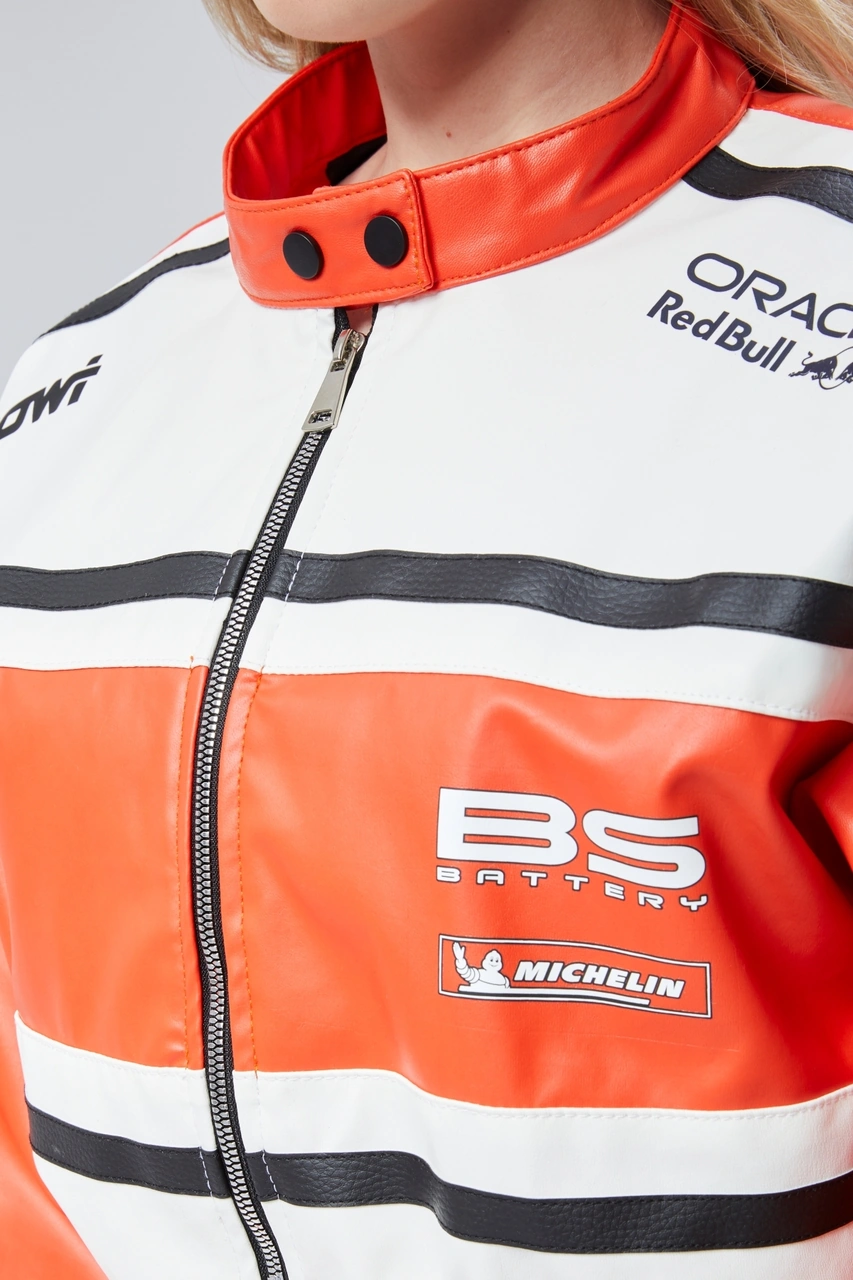 Kadın Deri Baskılı Şeritli Ceket Beli Ve Kolu Lastikli Kolej Hakim Yaka Bomber Yarışçı Motorcu Mont Oranj Kadın Deri Baskılı Şeritli Ceket Beli Ve Kolu Lastikli Kolej Hakim Yaka Bomber Yarışçı Motorcu Mont Oranj