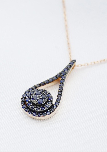 Safir Damla Tasarım Kolye Rose Gold