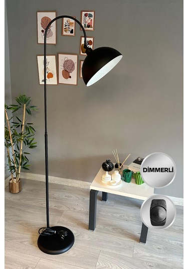 Dimmerli Işığı Ayarlanabilen Işığı Artırılıp Azaltılabilen Siyah Hareketli Başlık Metal Lambader Siyah