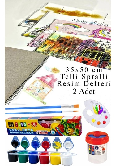 6 Renk Guaj Boya Mydido 35x50 Cm Telli Spralli Resim Defteri Palet Resim Fırçası 15 Yaprak Guajboya Resim Defteri Çok Renkli