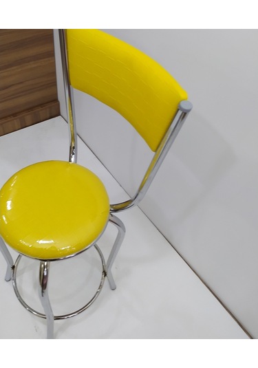 Sandalye Bar Tipi Yüksek Model Sarı 4 Adet Metal Çelik Nikelaj Su