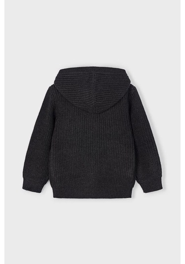 Erkek Çocuk Kapüşonlu Fermuarlı Triko Hırka - Antrasit KREM