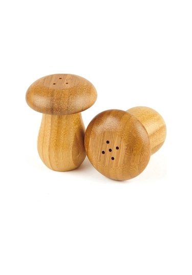 Morponi Bambu 2'li Mantar Şekilli Tuzluk Ve Biberlik Şeffaf