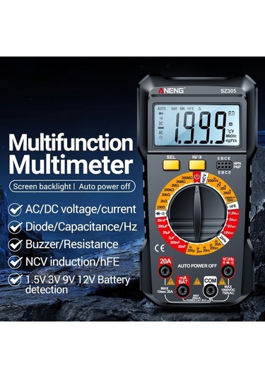 Pazly Yüksek Taşınabilir Sz305 Standlı Siyah Multimetre Metre Evrensel Ekran Doğruluklu Dijital Aydınlatmalı Arkadan Aneng - Zm