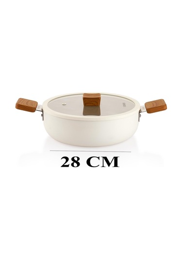 Schafer Ceramoni Seramik Basık Tencere 28 Cm Ve Tava Seti Krem Krem