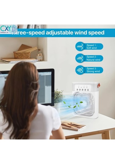 Boatshop1 Usb Çalışan Taşınabilir Masa Fanı Koyu Mavi 600 Ml 5 Hız Ayarlı Sessiz Soğutma 23.5cm Kompakt Nemlendirici Fonksiyonlu