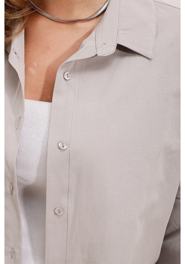 3900 Oversize Uzun Basic Gömlek - Gri 001