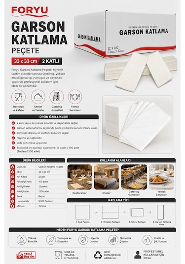 Foryu Garson Katlama Peçete 33x33-12x100 2 Katlı