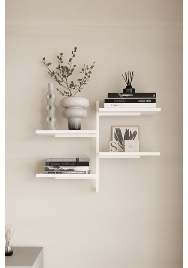 Aju 4 Katlı Duvar Rafı Metal Çerçeveli Dekoratif Kitaplık Ve Raf Ünitesi Modern Tasarım Beyaz