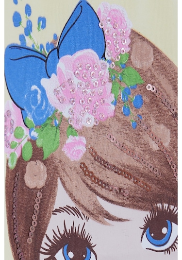 Breeze Kız Çocuk Taytlı Takım Pullu Kız Baskılı 3-8 Yaş, Sarı