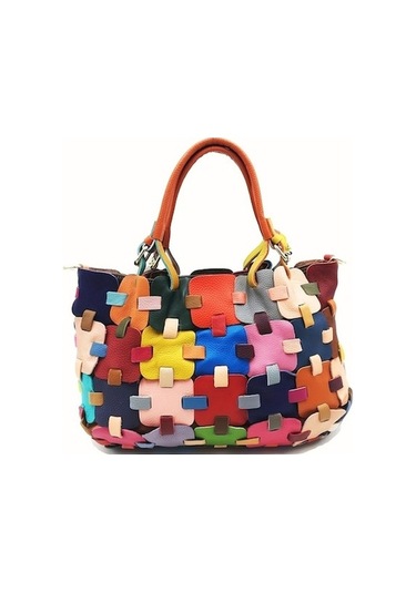 Didadodo Renkli Patchwork Küçük Boy Büyük Kapasiteli Tote Çanta Çok Renkli