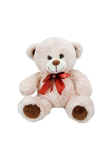 Kırmızı Kurdeleli Sevimli Oturan Peluş Ayıcık 30cm