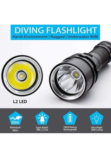 Geeksen Yüksek Güçlü Profesyonel Derin Deniz Dalış Feneri, Usb Şarjlı Led Aydınlatma, Manyetik Anahtarlı Çok Renkli