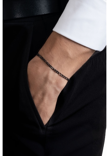 Klasik Siyah Rodyum Kaplama Çelik Erkek Bileklik Siyah