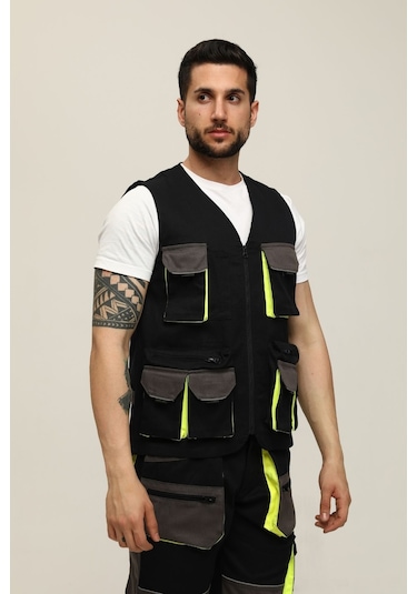 Uniprom Yelek Lizbon Model Çok Cepli Harman Kumaş Lacivert