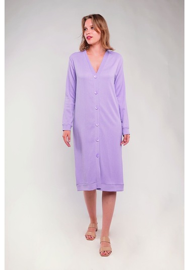 Gabria Ön Düğmeli Seul Uzun Hırka LİLA