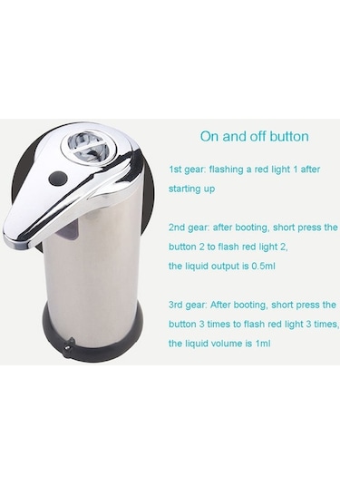 Pazly 250ml Paslanmaz Çelik Temassız Sıvı Sabun Dispanseri Ir Sensörlü Otomatik - Mu Gümüş Gümüş