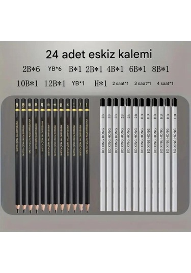 Kara Kalem Çizim Seti, Eskiz Kalem Seti, Dereceli Kalem Set, Tonlama-rulo Kalemlikli-tam Set 56parça