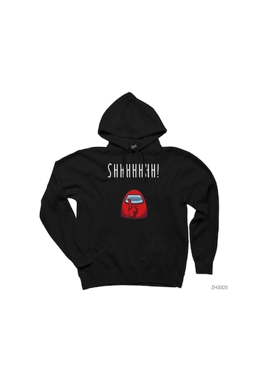 Among Us Shhhhhh Siyah Kapşonlu Sweatshirt Hoodie Siyah