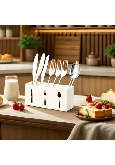 Cordial Ldq 3 Gözlü Plastik Çatal Kaşık Organizatörü Transparan Mutfak Çekmece Saklama Kutusu Şeffaf