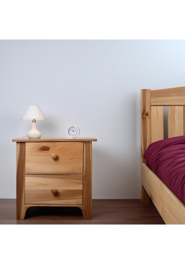 İskandinav Tasarımlı Doğal Ahşap 2 Çekmeceli Komodin 1. Sınıf Mas