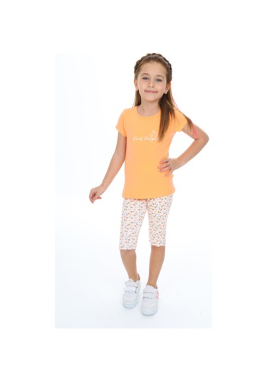Toontoy Kız Çocuk Nakışlı Kaprili Takım Turuncu