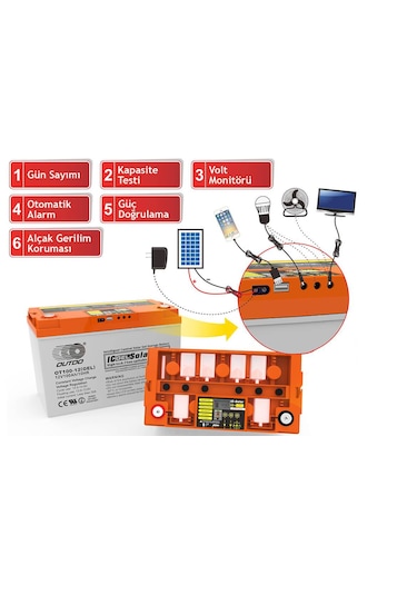 Outdo Solar Jel Akü 100 Ah 12v Dijital Ekranlı Akıllı Solar Akü