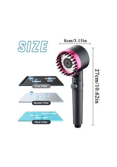 Wezone Siyah Filtreli Masaj Duşu, 3 Modlu Regülatör, 1.5m Pvc Hortumu Ve Deliksiz Tutucu İçeren A Modeli Duş Kolu Seti Diğer