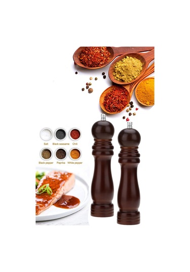 Technojet 2li Karabiber Tuz Kahve Baharat Öğütücü Ahşap Manuel El Değirmeni Tuzluk 2 Adet Kahverengi